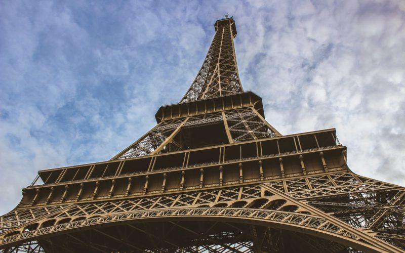 worm's-eye view of Eiffel Tower