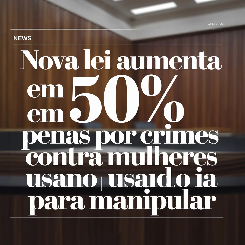 Análise: pensando em como estruturar as informações sobre a nova lei brasileira que aumenta penas para crimes contra mulheres envolvendo IA. Vou organizar os dados principais: datas, penalidades, tecnologias e responsáveis, mantendo apenas fatos comprovados dos resultados da pesquisa. Precisarei focar nos pontos essenciais para caber em 110 caracteres, mantendo clareza e relevância. A tradução adequada seria: Nova lei aumenta em 50% penas por crimes contra mulheres usando IA para manipular