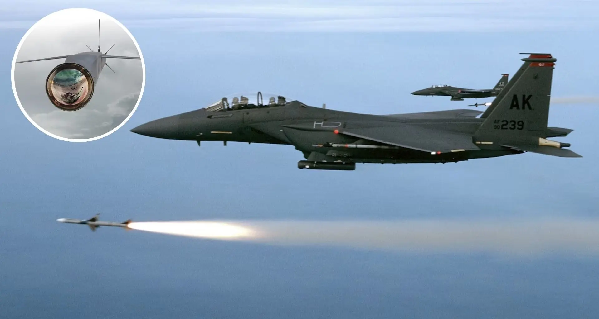 Bomba lançada por caça americano é controlada por outro avião durante o voo