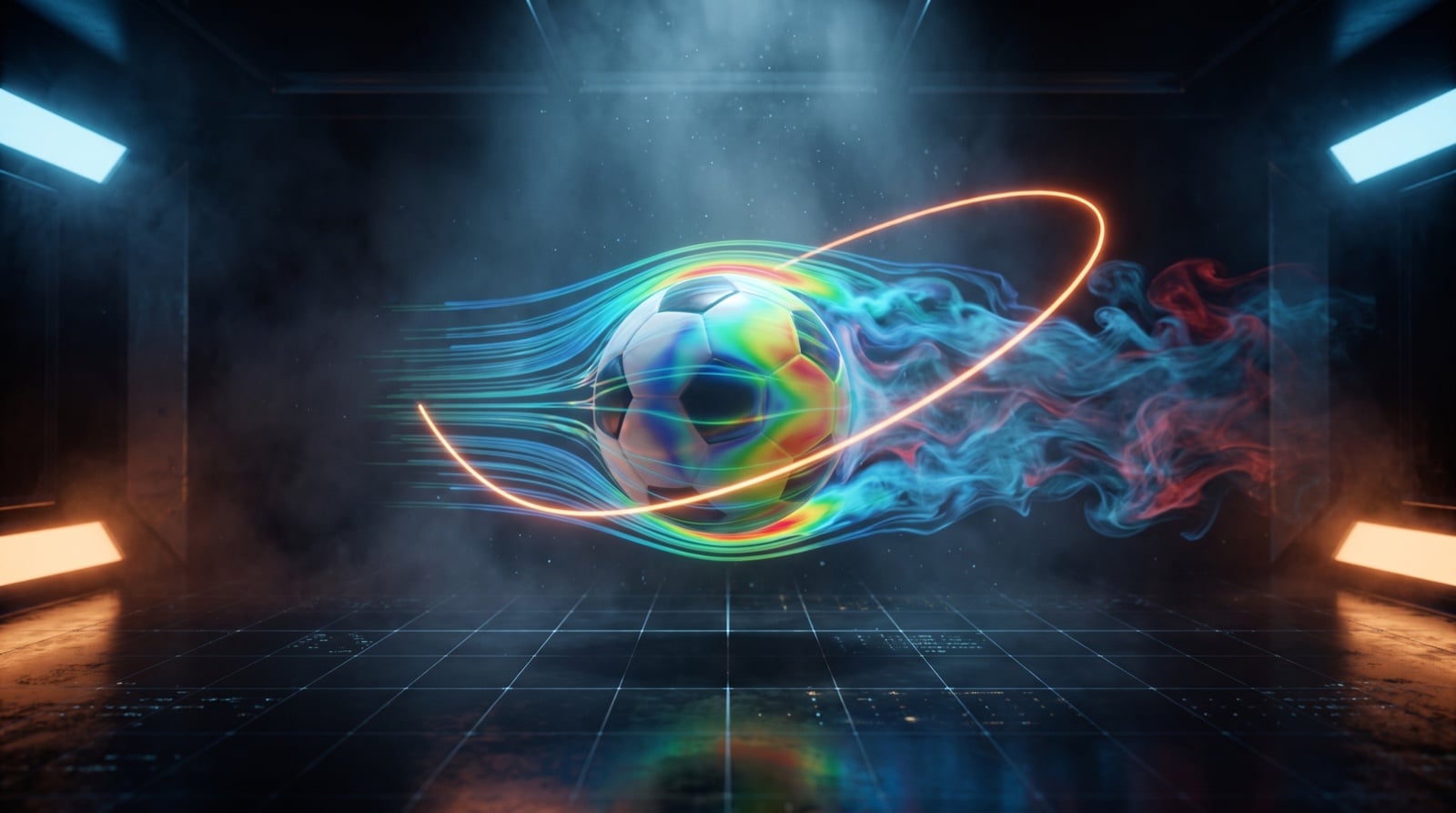 Simulação de fluidos (CFD) de uma bola de futebol: linhas de fluxo, esteira turbulenta e o arco da trajetória do efeito Magnus