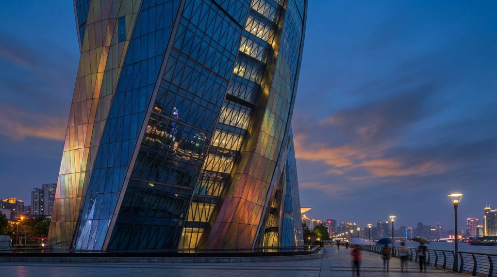 Torre futurista chinesa supera críticas com tecnologia que altera visual conforme ângulo.